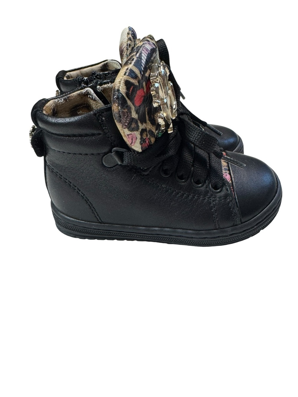 New Roberto Cavalli Black Animal Print Baby Girl Boots Size 20 US 5.5